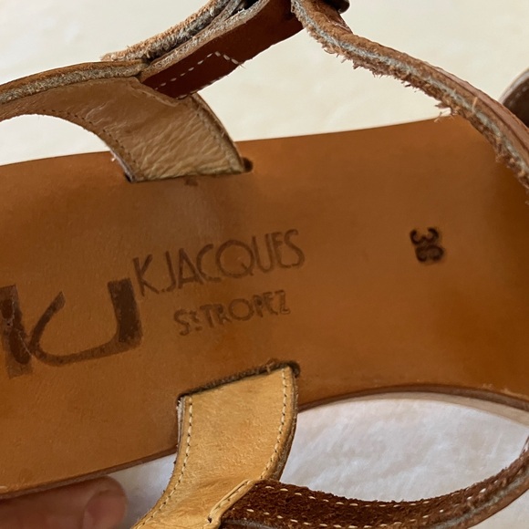 K.Jacques Tan Leather Wedge Sandals - Picture 5 of 7